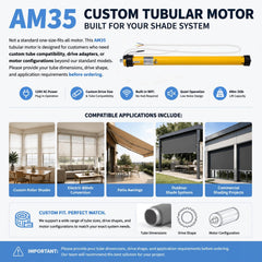 AM35 Custom Tubular Motor for Roller Shades & Electric Awnings, Customized Drive Size & Tube Compatibility, 6Nm 35lb Lift AC Motor with Built-in WiFi & RF Remote Control