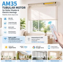 AM35 Custom Tubular Motor for Roller Shades & Electric Awnings, Customized Drive Size & Tube Compatibility, 6Nm 35lb Lift AC Motor with Built-in WiFi & RF Remote Control