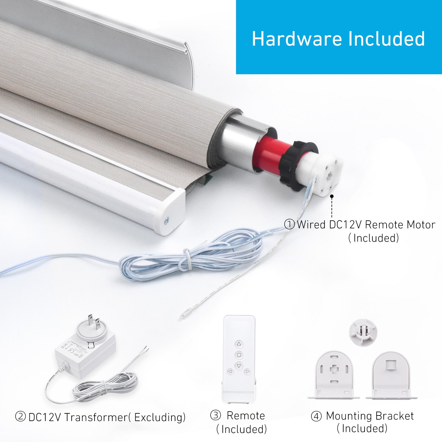 EY2512 Tubular Motor – 0.7N·m Torque, 34 RPM, 110V – Wired Remote for 38mm Roller Blind Tube – Durable Motorized Shade Driver