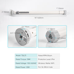 Matter Smart Roller Shade Motor Motorized Matter Zebra Blinds Motor for 1.5"(38mm) Tube Compatiable with Matter-certified Apple Home, Alexa & Google Home Smart Assistant