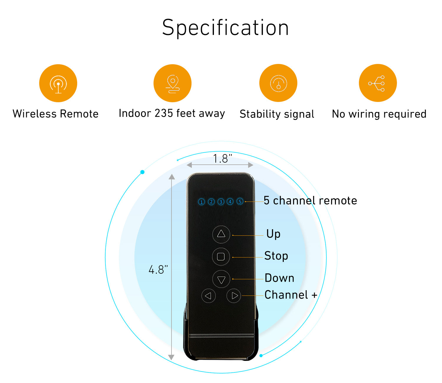 5 Channel Blinds Remote RF 433.92 Replacement Controller for Motorized Windows Shades and Blinds, Black