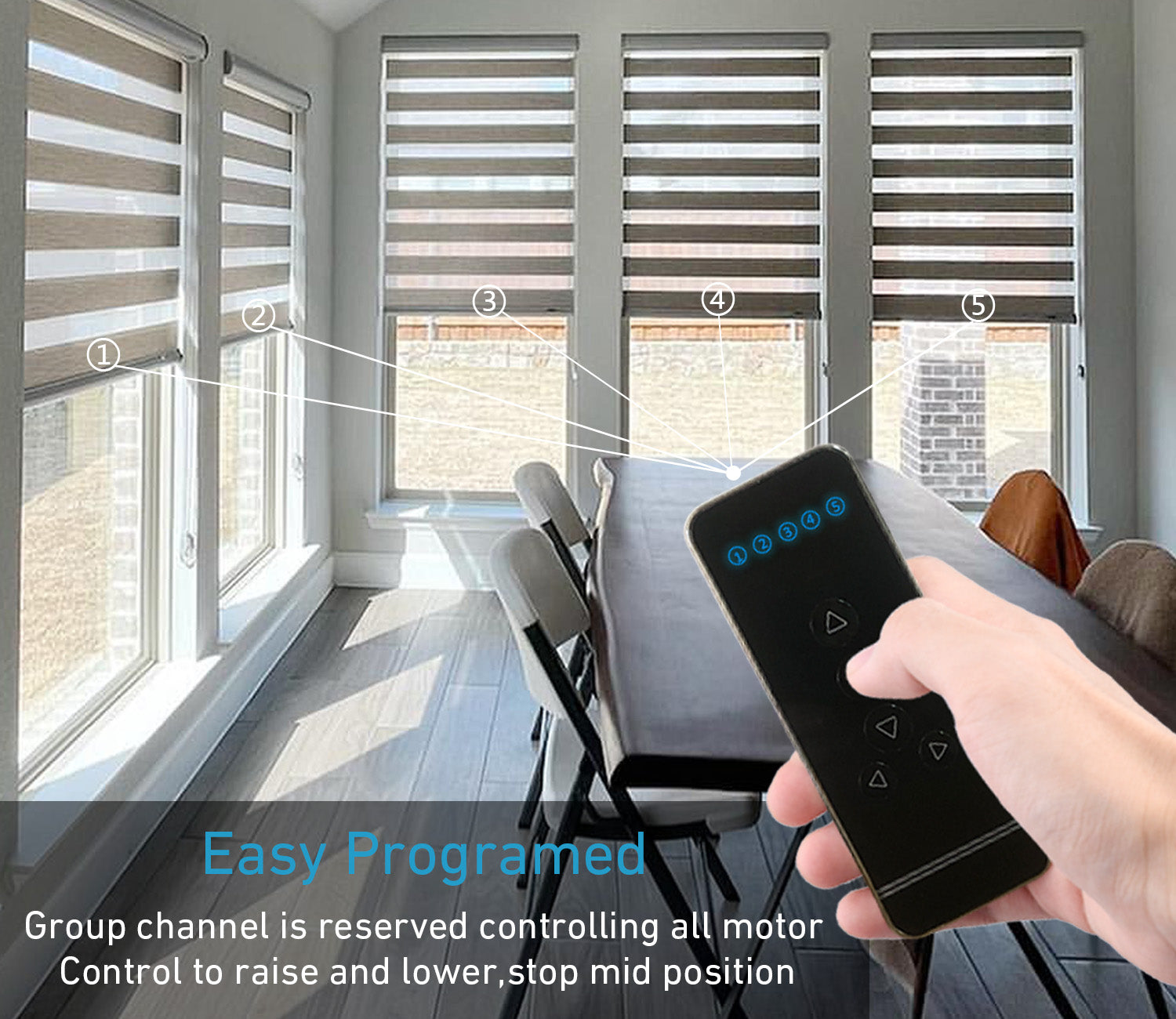 5 Channel Blinds Remote RF 433.92 Replacement Controller for Motorized Windows Shades and Blinds, Black