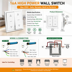4‑Wire Motorized Blind Wall Switch for AC Tubular Motors, Open Stop Close