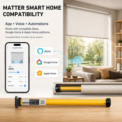 Matter Smart Blinds Motor for 38mm Tubes, Rechargeable with Remote