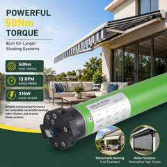 45mm Tubular Motor 50Nm 120V for Retractable Awning, Remote Control
