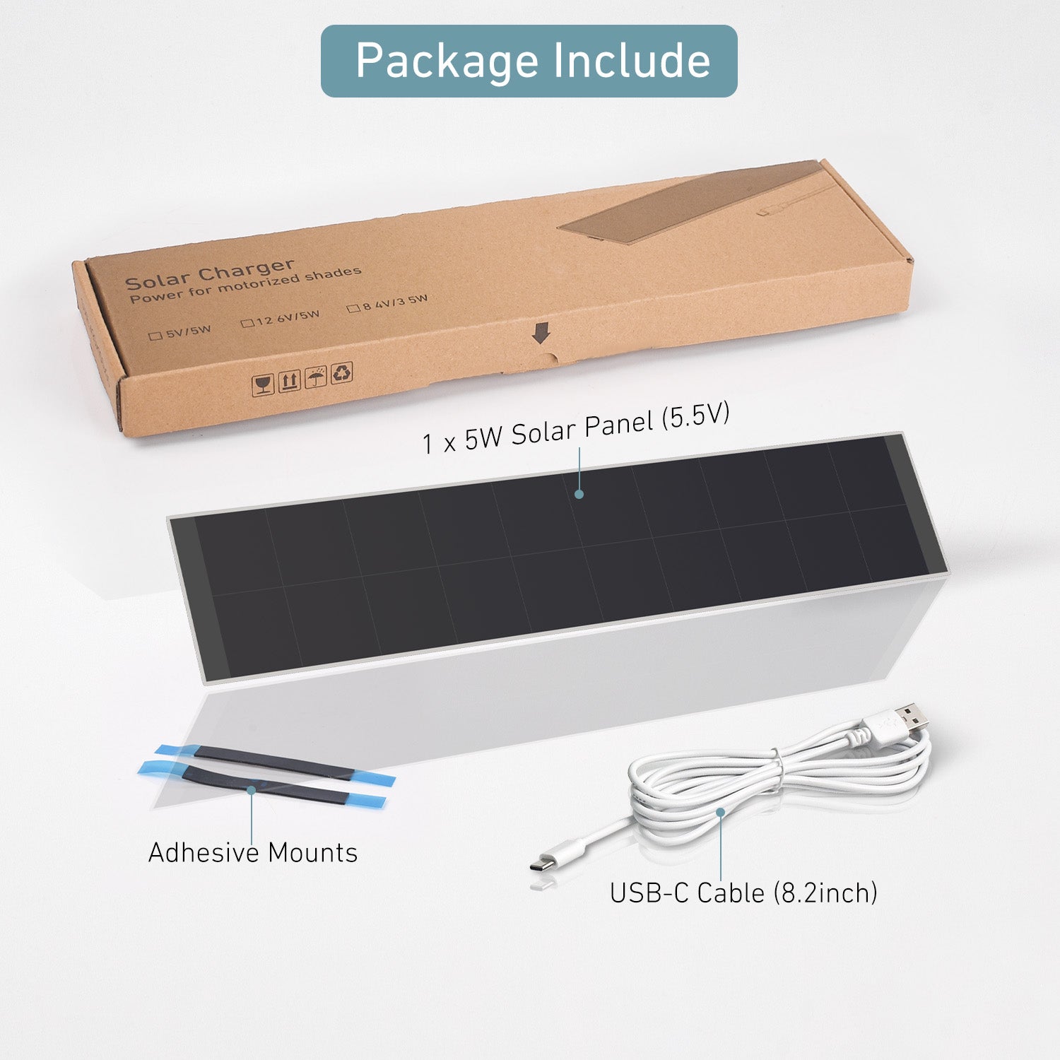 5W Solar Panel for Motorized Blinds - 5.5V USB-C Charging, Window-Mounted Power Supply for Smart Blinds - No Wiring Needed