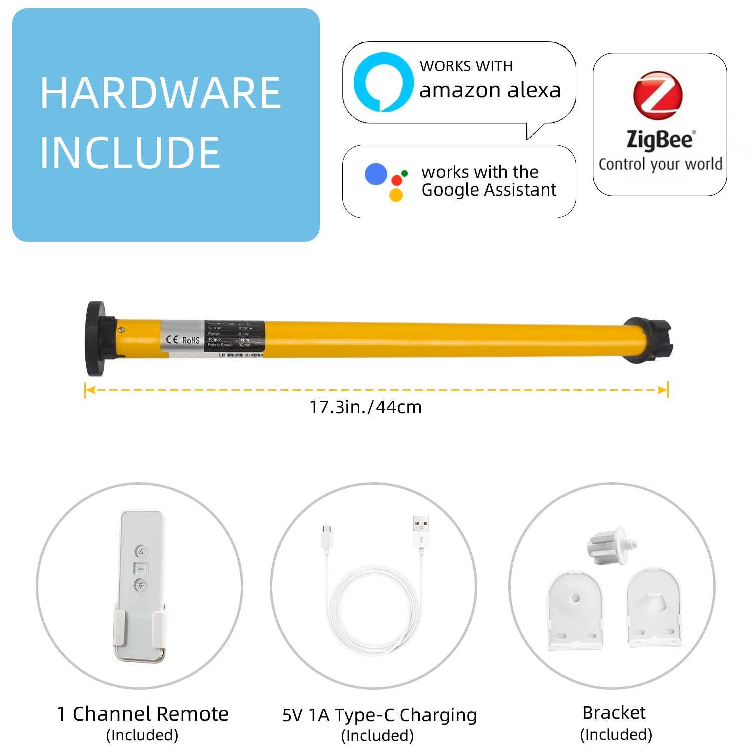 Zigbee Blinds Motor Rechargeable,Smart motor for 1.5" roller blinds,work with Alexa,Googlehome,Smartthing