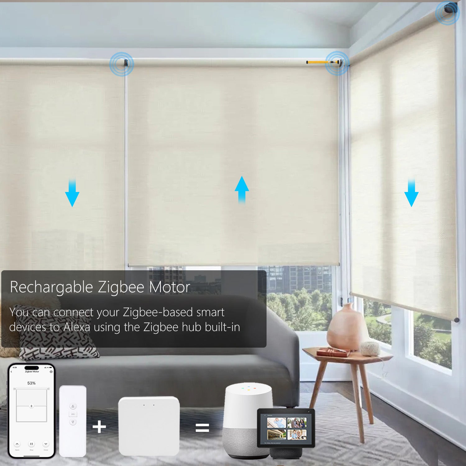 Zigbee Blinds Motor Rechargeable,Smart motor for 1.5" roller blinds,work with Alexa,Googlehome,Smartthing